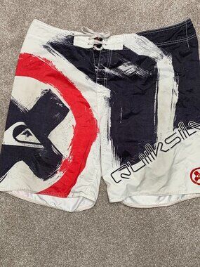 Vtg Quicksilver Board Shorts Black Red White Pocket Y2K Surf Size 40